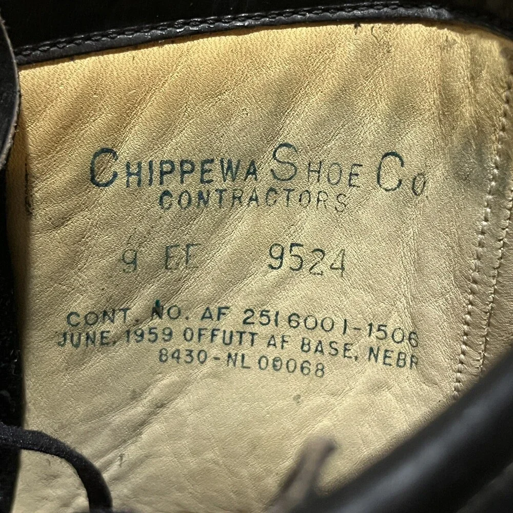 Vintage Chippewa Boots USAF Combat 1950s Air Force Base Leather Engineer Size 9